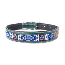 Load image into Gallery viewer, Turquoise Blossom Western Dog Collar in Brown