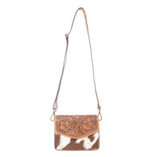 Load image into Gallery viewer, Myra Bridle Blossom Handtooled Hairon Leather Bag in Amber Carve