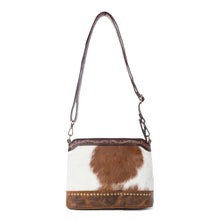 Load image into Gallery viewer, Myra Prairie Forge Studded Hairon Leather Bag in Rodeo Brown