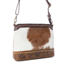 Load image into Gallery viewer, Myra Prairie Forge Studded Hairon Leather Bag in Rodeo Brown