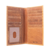 Load image into Gallery viewer, Myra Nomad's Emblem Handtooled Leather Wallet for Men in Walnut Emboss