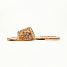 Load image into Gallery viewer, Myra Cactus Lace Handtooled Leather Sandals in Charred Brown