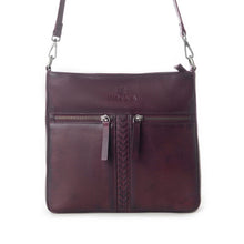 Load image into Gallery viewer, Myra Zidana El Paso Twin Veg Tanned Leather Crossbody Bag in Maroon Mesa