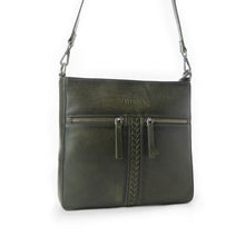 Load image into Gallery viewer, Myra Zidana El Paso Twin Veg Tanned Leather Crossbody Bag in Olive Grove
