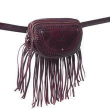 Load image into Gallery viewer, Myra Zidana Stormy Trails Fringed Veg Tanned Leather Bag in Raven Dusk