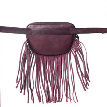 Load image into Gallery viewer, Myra Zidana Stormy Trails Fringed Veg Tanned Leather Bag in Raven Dusk