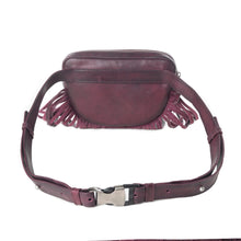 Load image into Gallery viewer, Myra Zidana Stormy Trails Fringed Veg Tanned Leather Bag in Raven Dusk