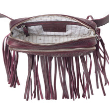 Load image into Gallery viewer, Myra Zidana Stormy Trails Fringed Veg Tanned Leather Bag in Raven Dusk