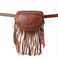 Load image into Gallery viewer, Myra Zidana Stormy Trails Fringed Veg Tanned Leather Bag in Vintage Ember