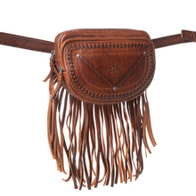 Load image into Gallery viewer, Myra Zidana Stormy Trails Fringed Veg Tanned Leather Bag in Vintage Ember