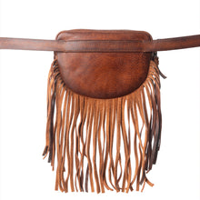 Load image into Gallery viewer, Myra Zidana Stormy Trails Fringed Veg Tanned Leather Bag in Vintage Ember