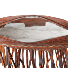Load image into Gallery viewer, Myra Zidana Stormy Trails Fringed Veg Tanned Leather Bag in Vintage Ember