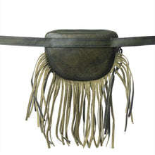 Load image into Gallery viewer, Myra Zidana Stormy Trails Fringed Veg Tanned Leather Bag in Dusty Pine