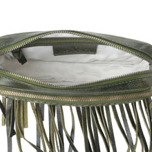 Load image into Gallery viewer, Myra Zidana Stormy Trails Fringed Veg Tanned Leather Bag in Dusty Pine