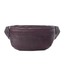 Load image into Gallery viewer, Myra Zidana Amarillo Handstitched Veg Tanned Leather Fanny Pack in Wildrose Plum