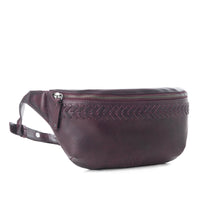 Load image into Gallery viewer, Myra Zidana Amarillo Handstitched Veg Tanned Leather Fanny Pack in Wildrose Plum