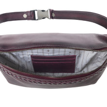 Load image into Gallery viewer, Myra Zidana Amarillo Handstitched Veg Tanned Leather Fanny Pack in Wildrose Plum