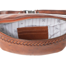 Load image into Gallery viewer, Myra Zidana Amarillo Handstitched Veg Tanned Leather Fanny Pack in Crimson Storm