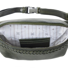 Load image into Gallery viewer, Myra Zidana Amarillo Handstitched Veg Tanned Leather Fanny Pack in Saddle Moss