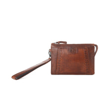 Load image into Gallery viewer, Myra Zidana Bandera Ridge Veg Tanned Leather Wristlet in Vintage Bourbon