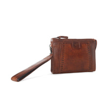 Load image into Gallery viewer, Myra Zidana Bandera Ridge Veg Tanned Leather Wristlet in Vintage Bourbon