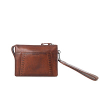 Load image into Gallery viewer, Myra Zidana Bandera Ridge Veg Tanned Leather Wristlet in Vintage Bourbon