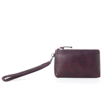 Load image into Gallery viewer, Myra Zidana Ethel Mini Veg Tanned Leather Wristlet in Rosa Maroon