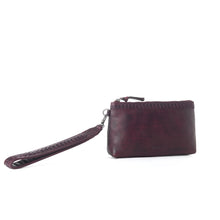 Load image into Gallery viewer, Myra Zidana Ethel Mini Veg Tanned Leather Wristlet in Rosa Maroon