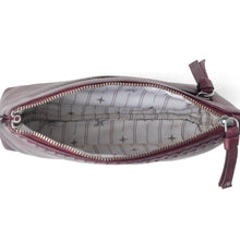 Load image into Gallery viewer, Myra Zidana Ethel Mini Veg Tanned Leather Wristlet in Rosa Maroon