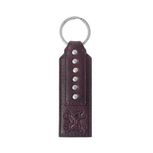 Load image into Gallery viewer, Myra Zidana Highland Studded Veg Tanned Leather Keyfob in Maroon Smoke