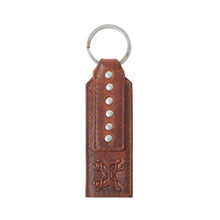Load image into Gallery viewer, Myra Zidana Highland Studded Veg Tanned Leather Keyfob in Crimson Dust