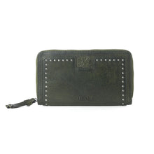 Load image into Gallery viewer, Myra Zidana Astra Studded Veg Tanned Leather Wallet in Velvet Moss