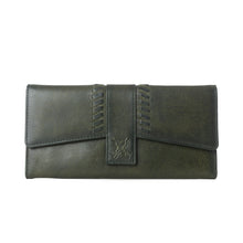 Load image into Gallery viewer, Myra Zidana Santa Fe Woven Veg Tanned Leather Wallet in Luna Green