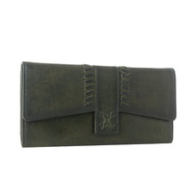 Load image into Gallery viewer, Myra Zidana Santa Fe Woven Veg Tanned Leather Wallet in Luna Green