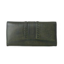 Load image into Gallery viewer, Myra Zidana Santa Fe Woven Veg Tanned Leather Wallet in Luna Green