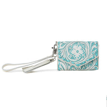 Load image into Gallery viewer, Myra Elise Handtooled Leather Wallet in Western Cyan