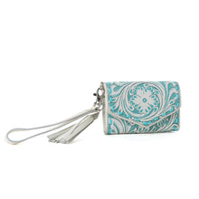Load image into Gallery viewer, Myra Elise Handtooled Leather Wallet in Western Cyan