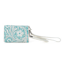 Load image into Gallery viewer, Myra Elise Handtooled Leather Wallet in Western Cyan