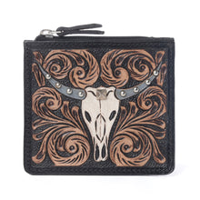 Load image into Gallery viewer, Myra Briar Creek Handtooled Leather Credit Card Holder in Ebony Caramel