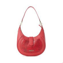 Load image into Gallery viewer, Myra Alanna Embossed Leather Bag in Wild Cherry