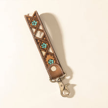 Load image into Gallery viewer, Myra Moonflower Handtooled Leather Keyfob in Sienna Sky