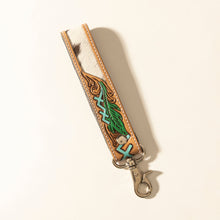Load image into Gallery viewer, Myra Soaring Bloom Handtooled Leather Keyfob in Dakota Teal