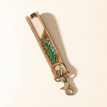 Load image into Gallery viewer, Myra Soaring Bloom Handtooled Leather Keyfob in Dakota Teal