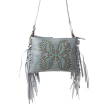 Load image into Gallery viewer, Myra ThunderFly Fringed Leather Bag in Silver Dust