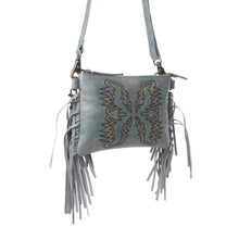 Load image into Gallery viewer, Myra ThunderFly Fringed Leather Bag in Silver Dust