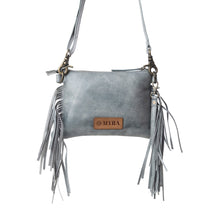Load image into Gallery viewer, Myra ThunderFly Fringed Leather Bag in Silver Dust
