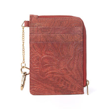 Load image into Gallery viewer, Myra Summer Grove Embossed Leather Credit Card Holder in Burnt Crimson