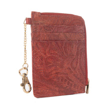 Load image into Gallery viewer, Myra Summer Grove Embossed Leather Credit Card Holder in Burnt Crimson
