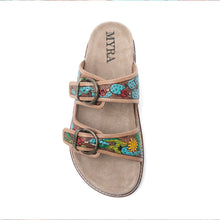 Load image into Gallery viewer, Myra Rio Verde Handtooled Leather Sandals in Agave Blue