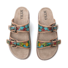 Load image into Gallery viewer, Myra Rio Verde Handtooled Leather Sandals in Agave Blue